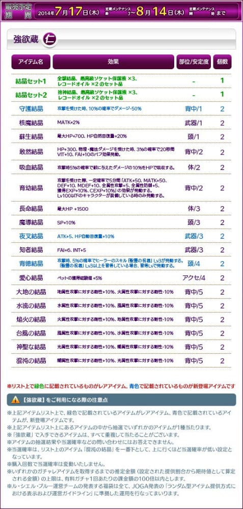 「ル・シエル・ブルー」全撃結晶などが当たる「強欲蔵【仁】」がアイテムモールに追加の画像