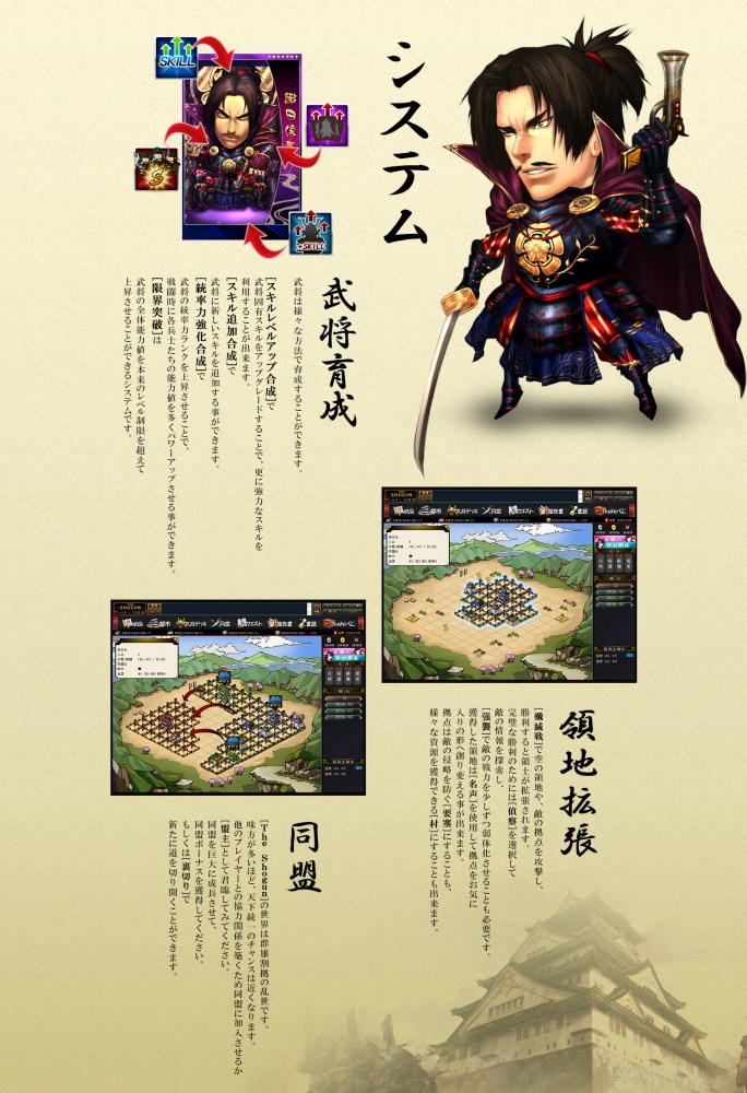 「THE SHOGUN～武将戦乱～」ティザーページが更新！武将育成、領地拡大、同盟の3つのシステムを紹介の画像