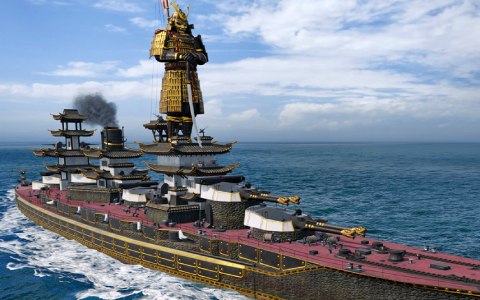 「World of Warships」戦艦が城にトランスフォーム？！甲冑武士が見守るインパクト大の「扶桑」用無限迷彩が登場