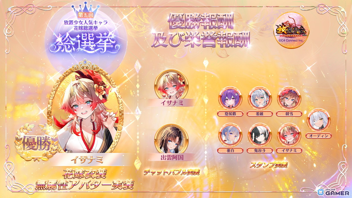 377人の頂点はイザナミ!「放置少女」人気キャラ総選挙で新アバターが決定の画像