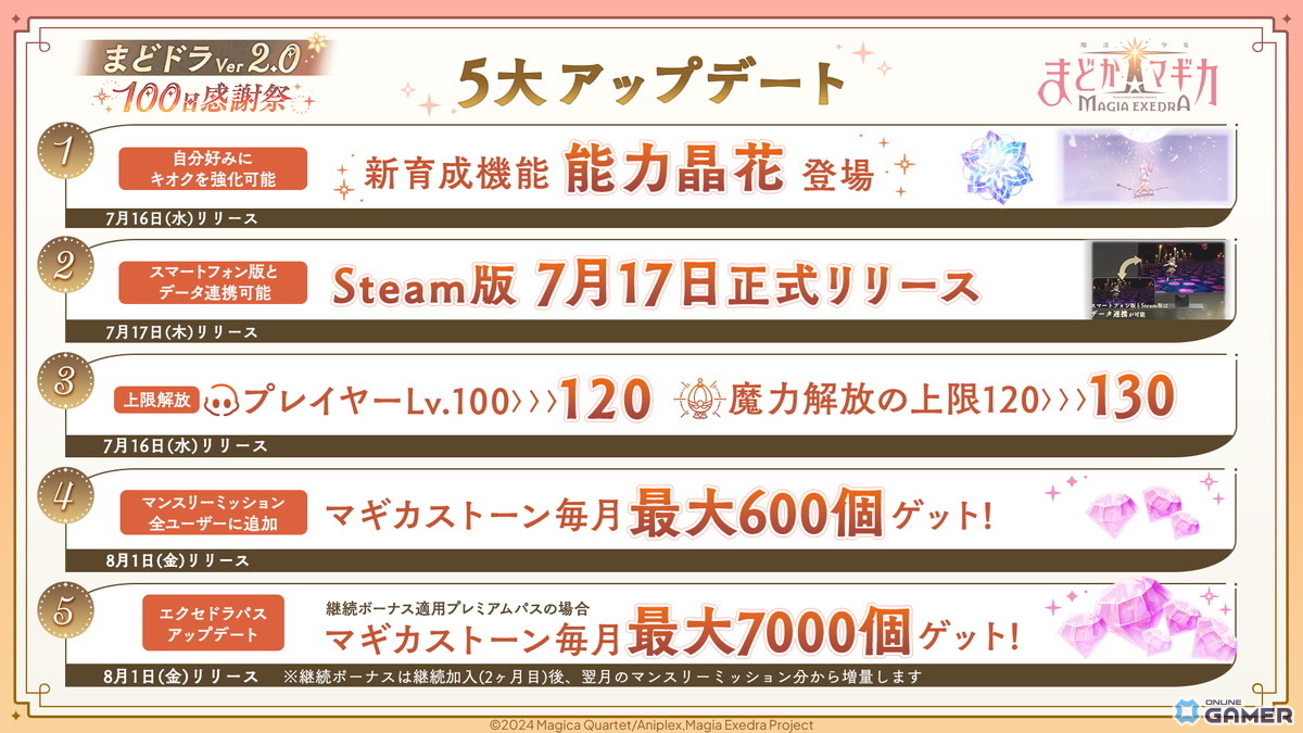 「魔法少女まどか☆マギカ Magia Exedra」に水着の巴マミが登場！100日感謝祭第2弾で最大100連ガチャ無料＆新育成要素も実装の画像