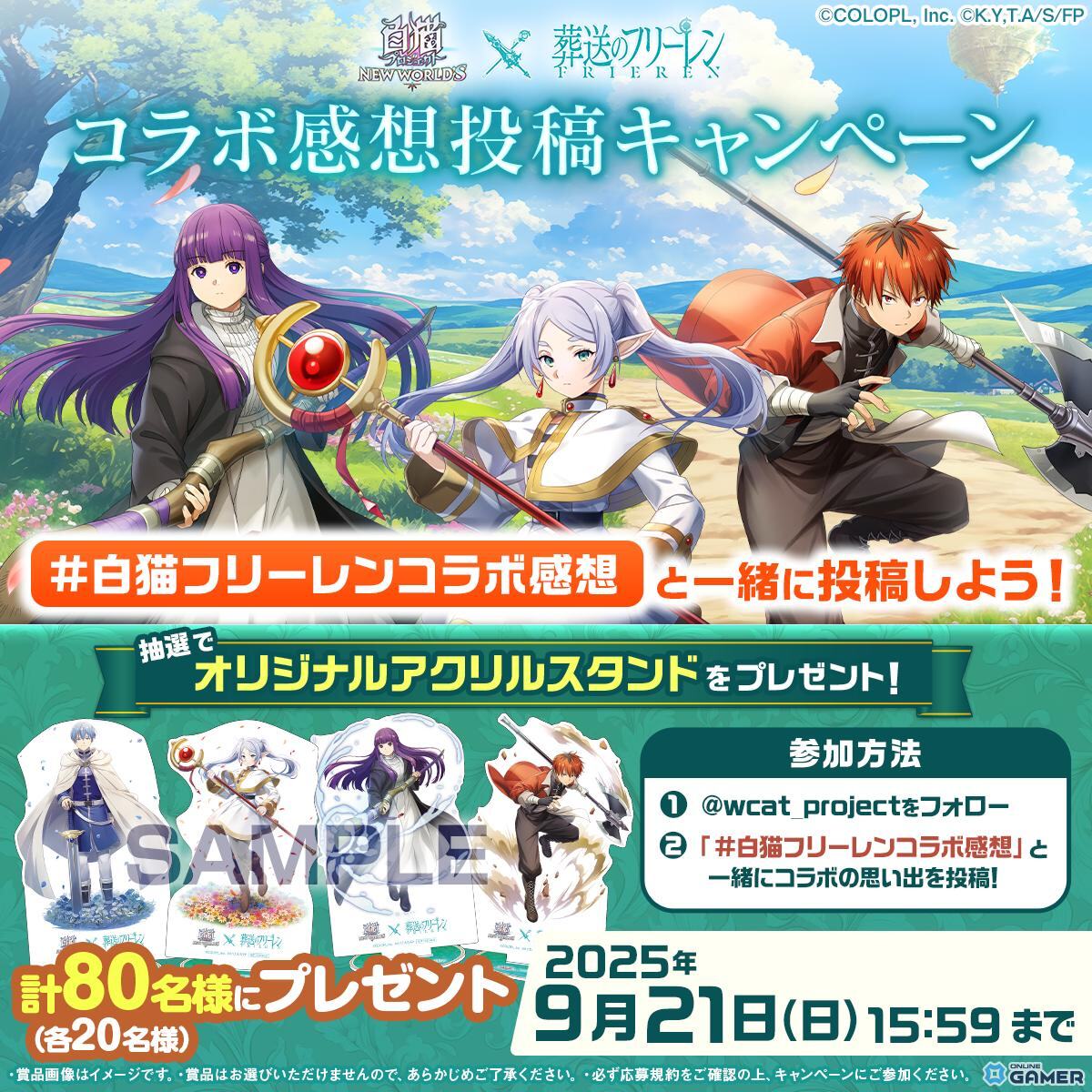 「白猫プロジェクト」×「葬送のフリーレン」コラボ開催!フリーレン・フェルン・シュタルクが参戦の画像