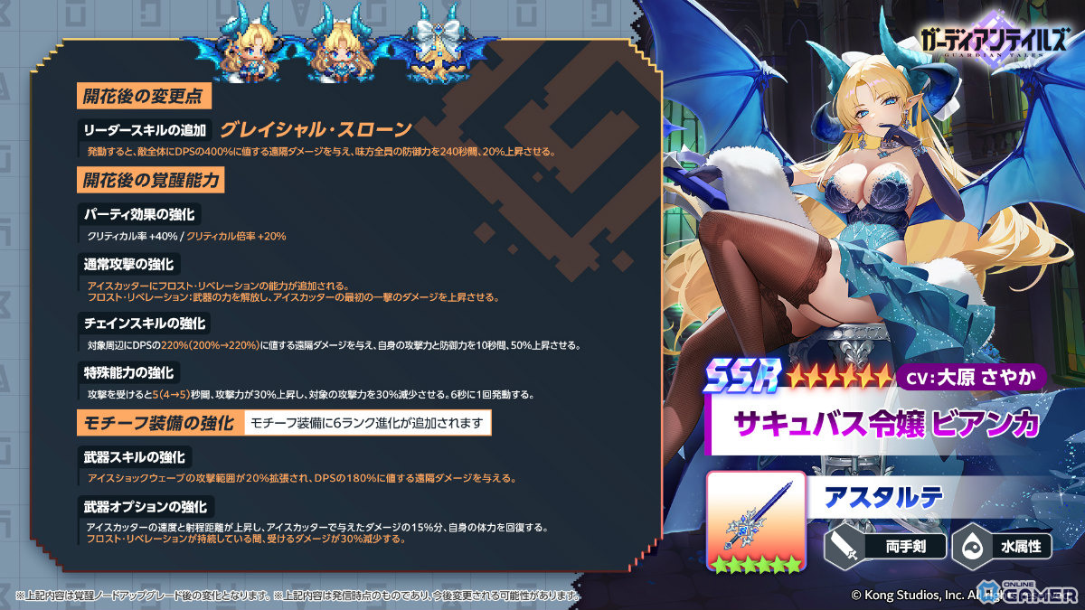 「ガーディアンテイルズ」サキュバス令嬢 ビアンカが開花実装!ボイス付き水着コスチュームも登場の画像