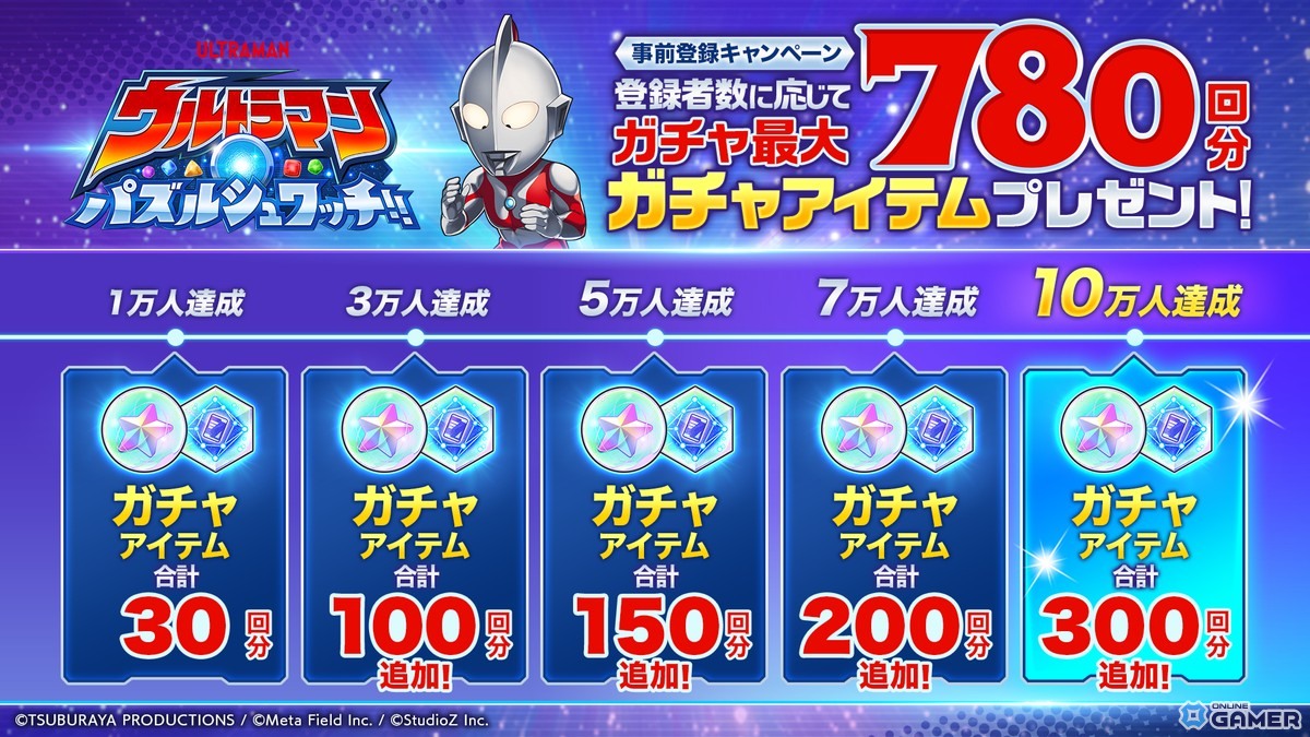 スマホ向けパズルゲーム「ウルトラマン パズルシュワッチ!!」事前登録開始!最大780回分ガチャアイテムがもらえるの画像