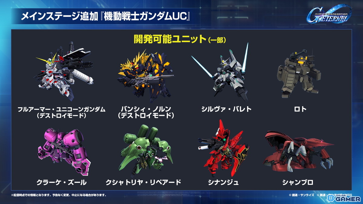 「ジージェネエターナル」、新ステージ「機動戦士ガンダムUC」と「Gガンダム後半」が実装!URユニコーン&ゴッド登場の画像