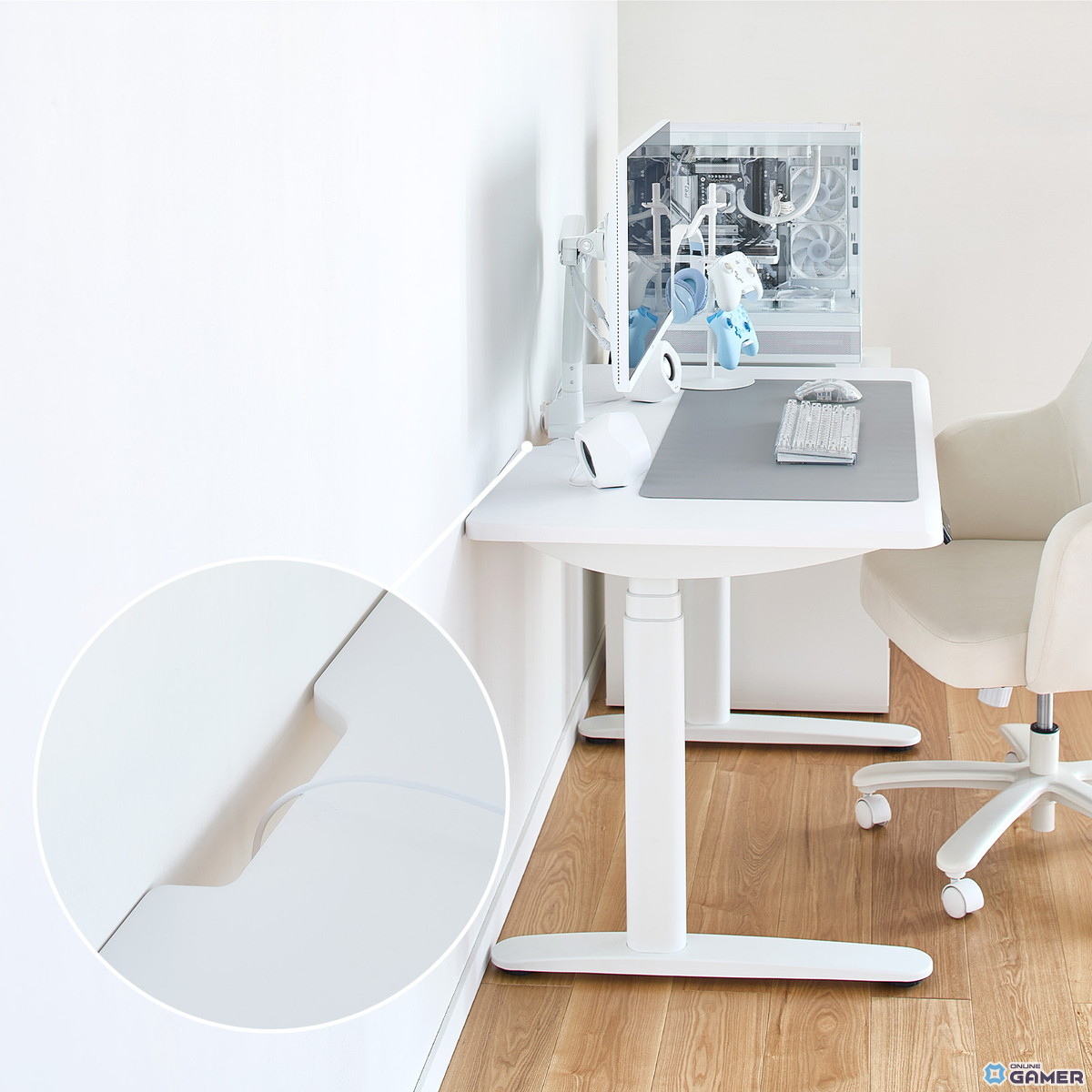 Pixio初のゲーミングデスク発売！電動昇降×オールホワイト×曲線デザインで理想のゲーム部屋を実現の画像