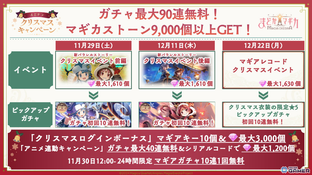 「魔法少女まどか☆マギカ Magia Exedra」クリスマス衣装のさやか＆杏子が登場！ガチャ最大90連無料キャンペーン開催の画像