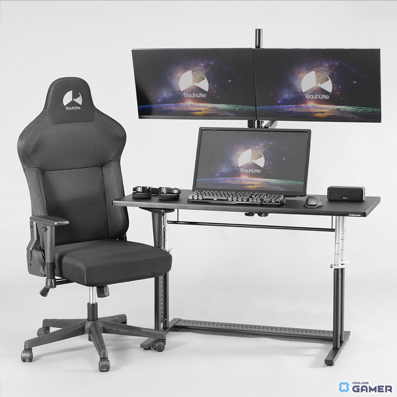 寝姿勢でも3画面を自在に配置、Bauhutteのロングアーム採用マルチモニターアームが登場の画像