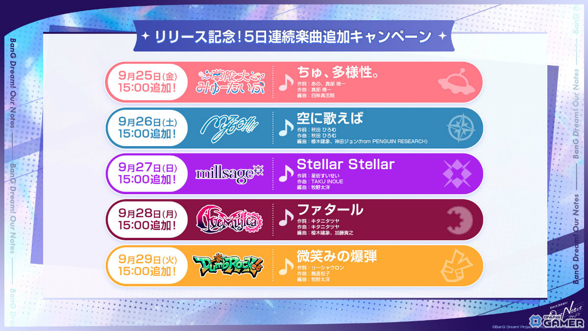 「バンドリ!アワーノーツ」配信開始!MyGO!!!!!ら5バンドが登場―5日連続でカバー楽曲も追加のスクリーンショット3